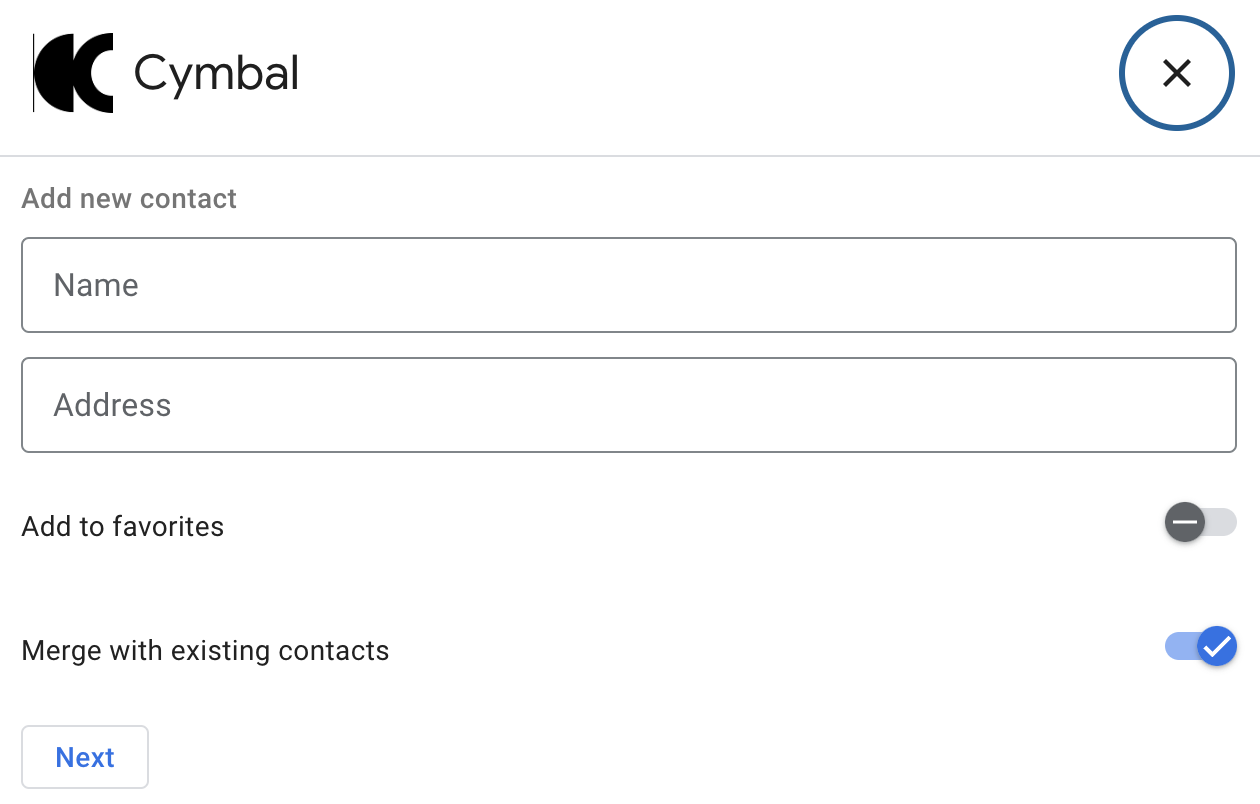 Recopila detalles sobre un contacto nuevo de un usuario con un diálogo.