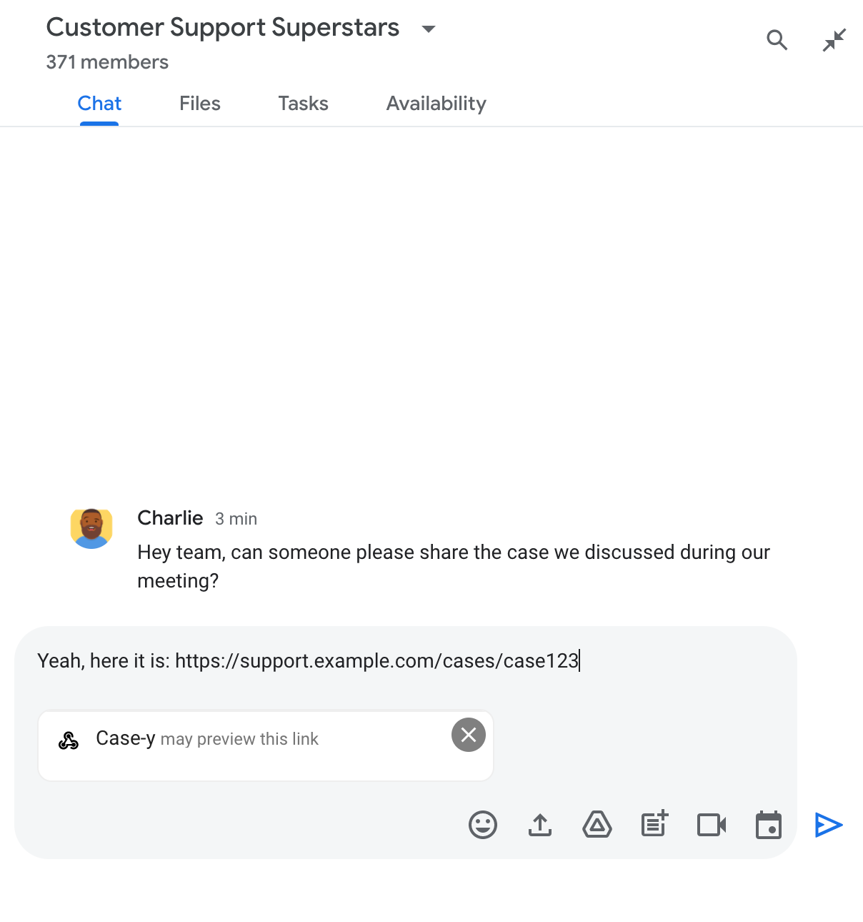 Chat 用アプリがリンクをプレビューする可能性があることを示すチップ