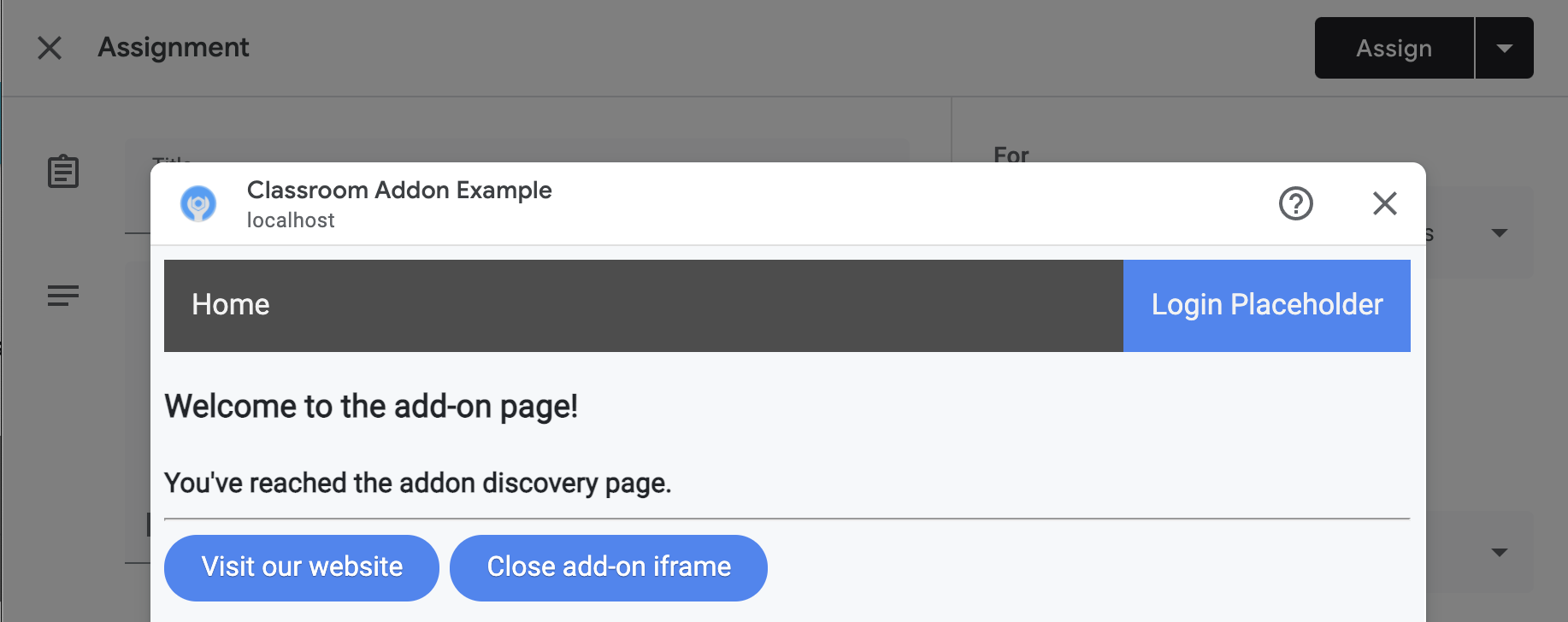 iframe'deki örnek web uygulaması