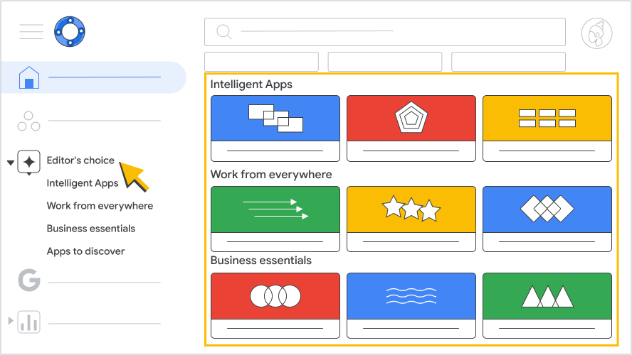 تصویری از دسته‌های انتخابی ویرایشگر در بازار Google Workspace
