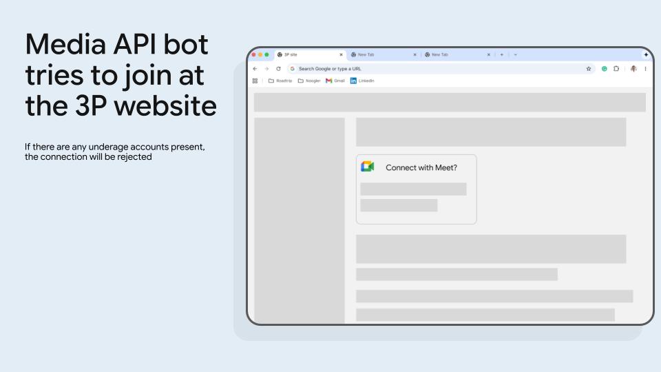 Il bot dell'API Meet Media tenta di partecipare al sito web di terze parti.