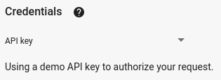 تصویری که «Credentials» را در تمام صفحه APIs Explorer و منوی کشویی با گزینه «کلید API» انتخاب شده نشان می‌دهد.