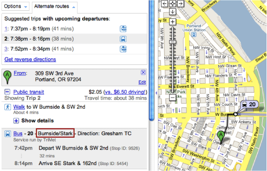 Illustration of long name in the Google Maps User Interface