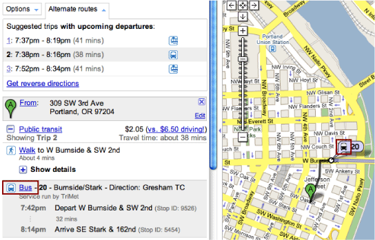 Illustration of route type icons in the Google Maps User Interface