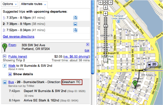 Illustration of headsign in the Google Maps User Interface