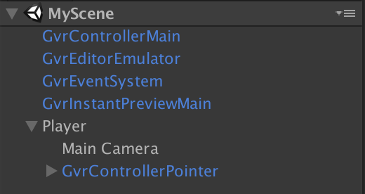 Google VRプレハブのあるシーン