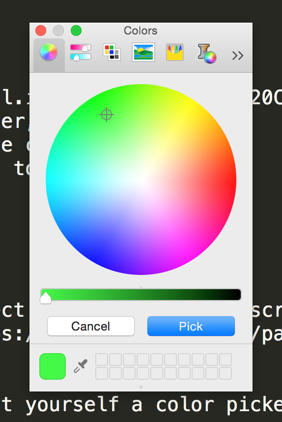 Captura de pantalla del paquete Sublime del selector de color