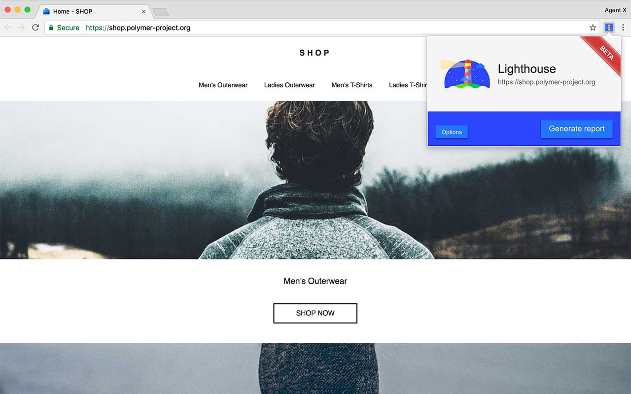 Lighthouse icon on Chrome Toolbar