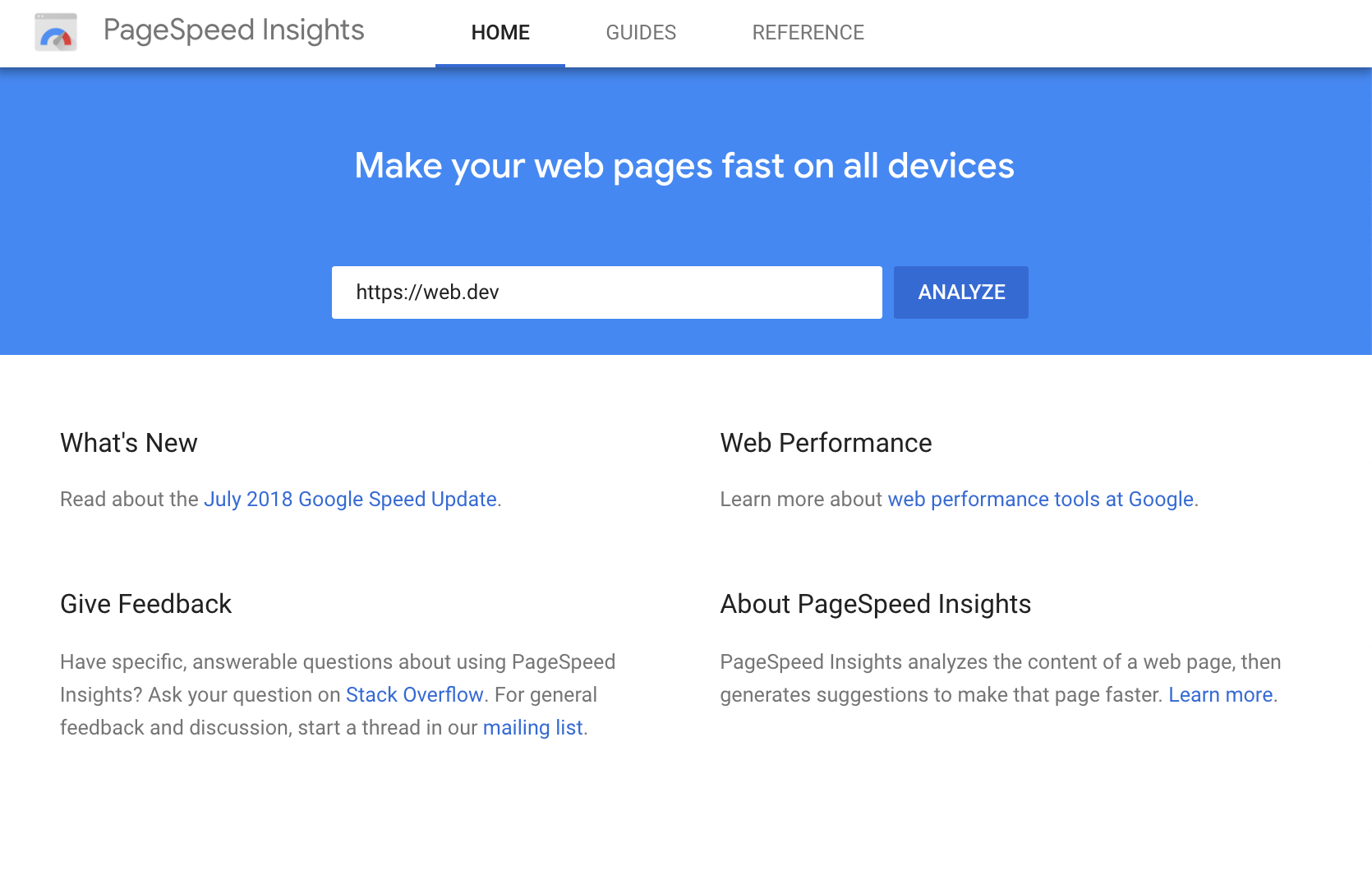 The PageSpeed Insights UI.