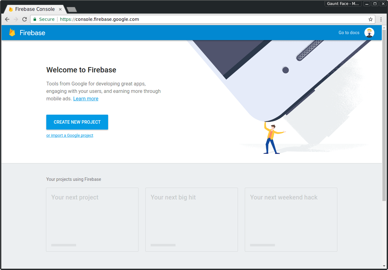 Capture d'écran du nouveau projet Firebase
