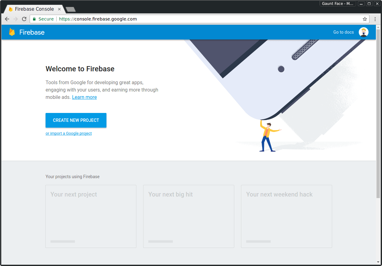 Captura de pantalla del nuevo proyecto de Firebase