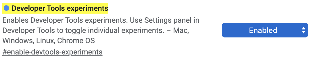 The Developer Tools Experiments flag setting