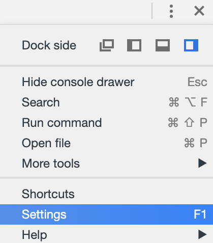The settings panel in DevTools