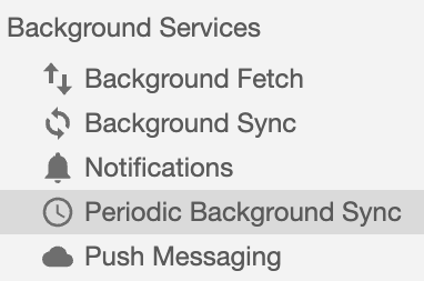 The periodic background sync panel in DevTools