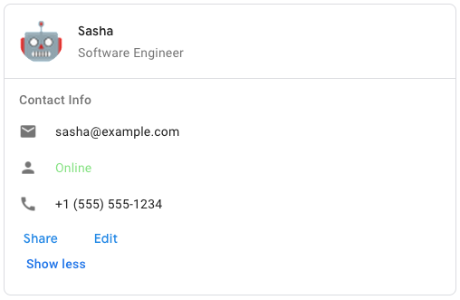 Example contact
card