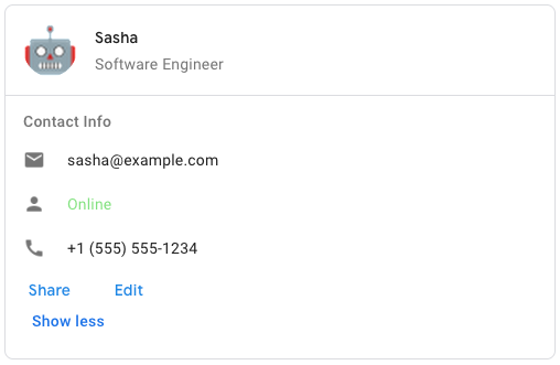 যোগাযোগের কার্ডের উদাহরণ
